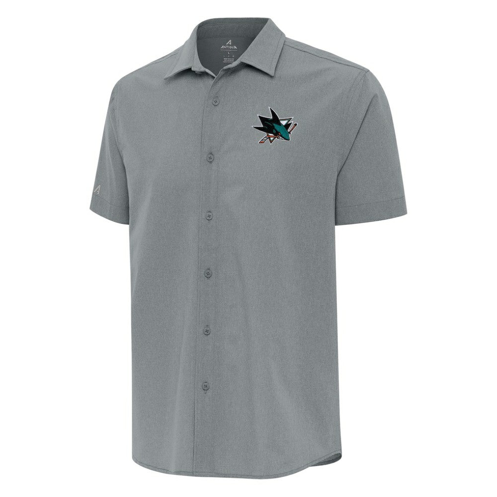 San Jose Sharks Antigua Activate Woven Short Sleeve Button-Up Shirt - Gray | NHL Clearance