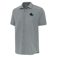 San Jose Sharks Antigua Activate Woven Short Sleeve Button-Up Shirt - Gray | NHL Clearance