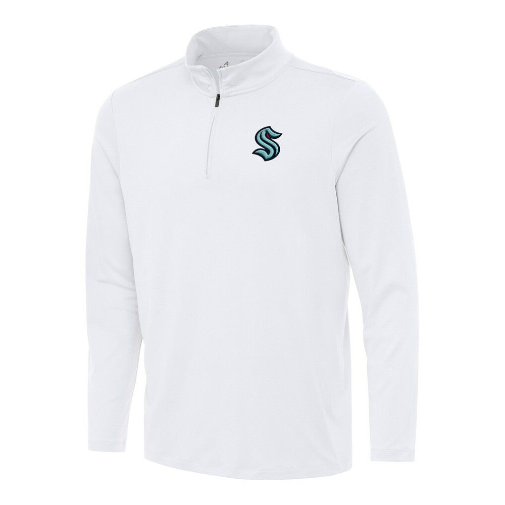 Seattle Kraken Antigua Reprocess Quarter-Zip Top - White | NHL Clearance