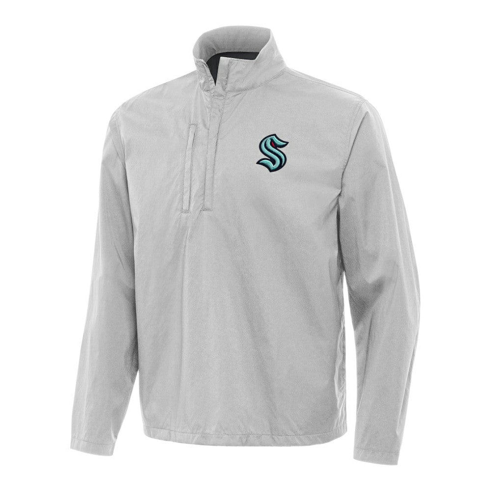 Seattle Kraken Antigua Brisk Quarter-Zip Windbreaker - Heather Gray | NHL Clearance