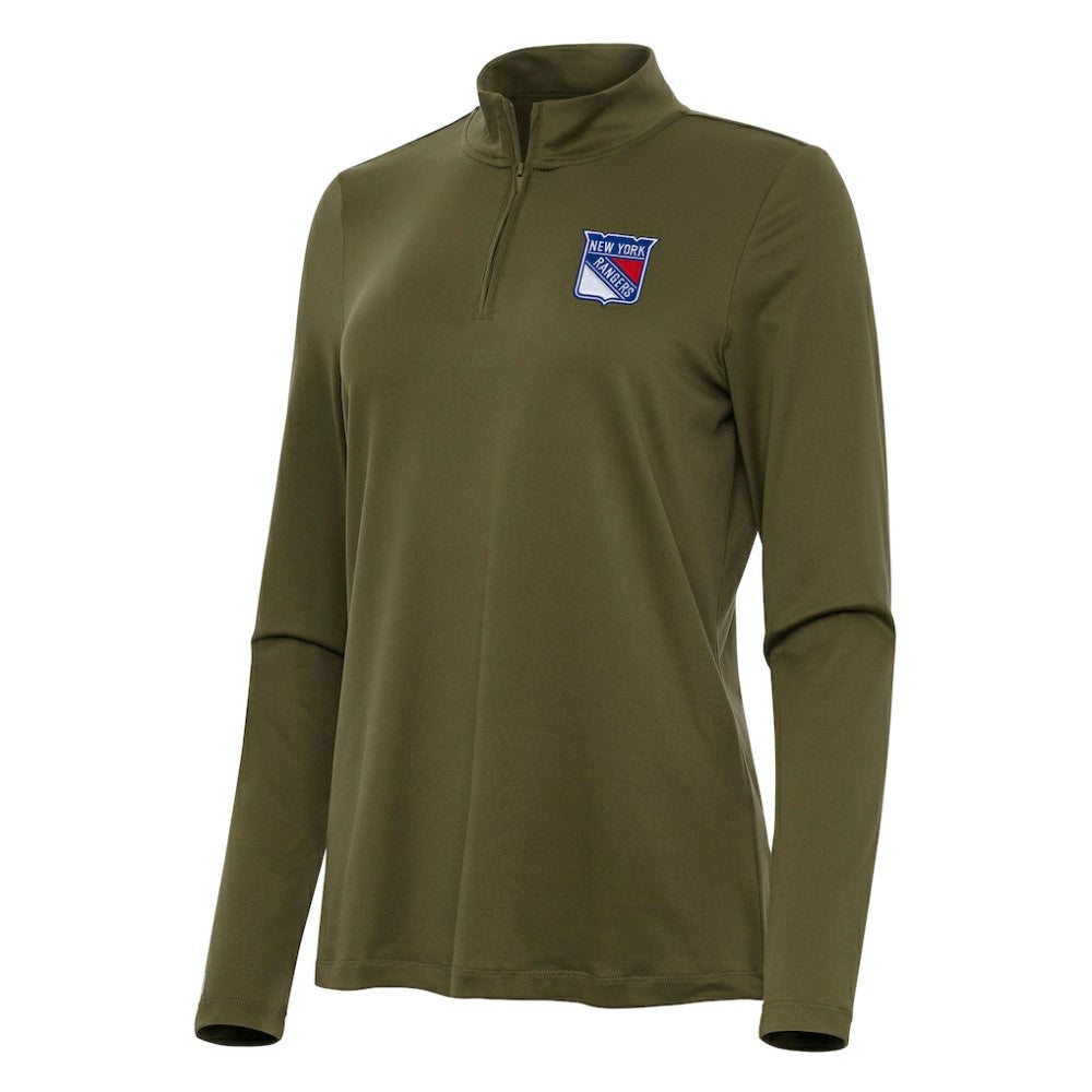 New York Rangers Antigua Women's Reprocess Quarter-Zip Top - Olive | NHL sale