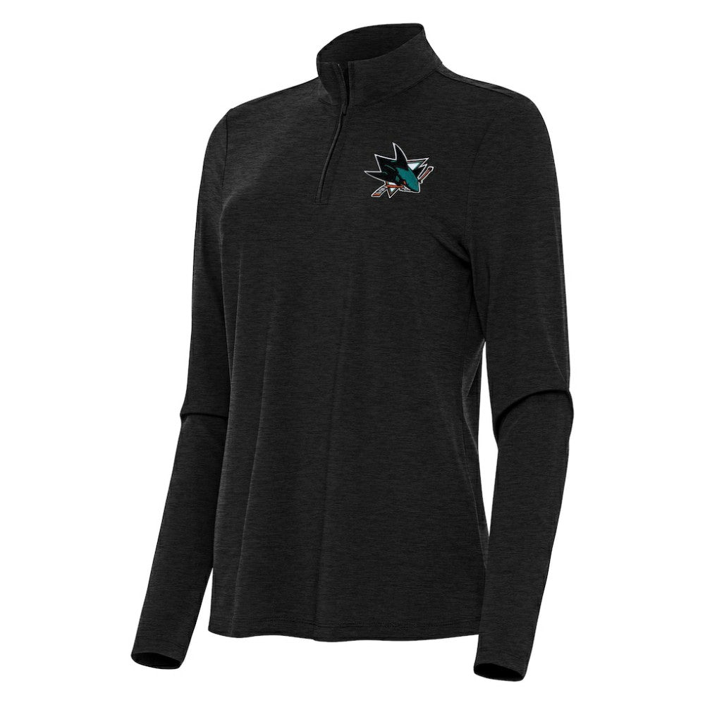 San Jose Sharks Antigua Women's Bright Quarter-Zip Top - Heather Black | NHL on sale