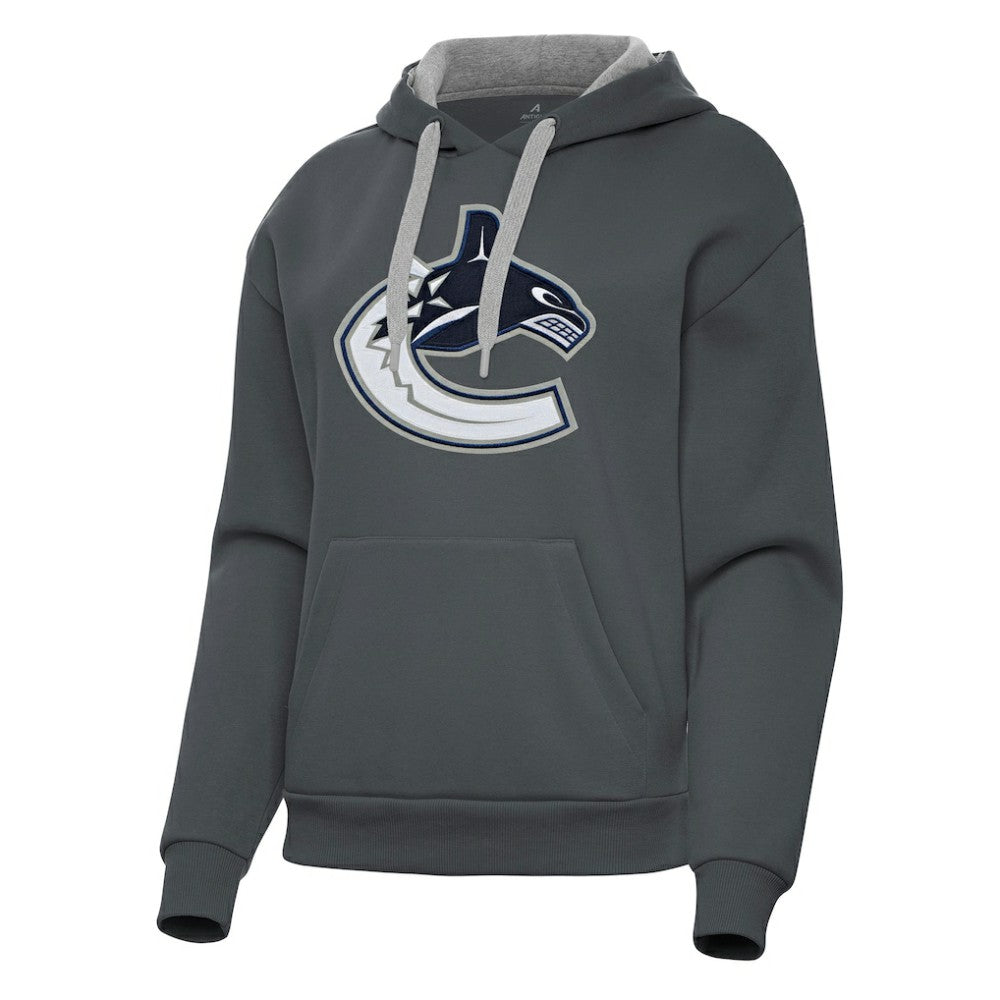 Vancouver Canucks Antigua Women's Victory Pullover Hoodie - Charcoal | NHL Clearance