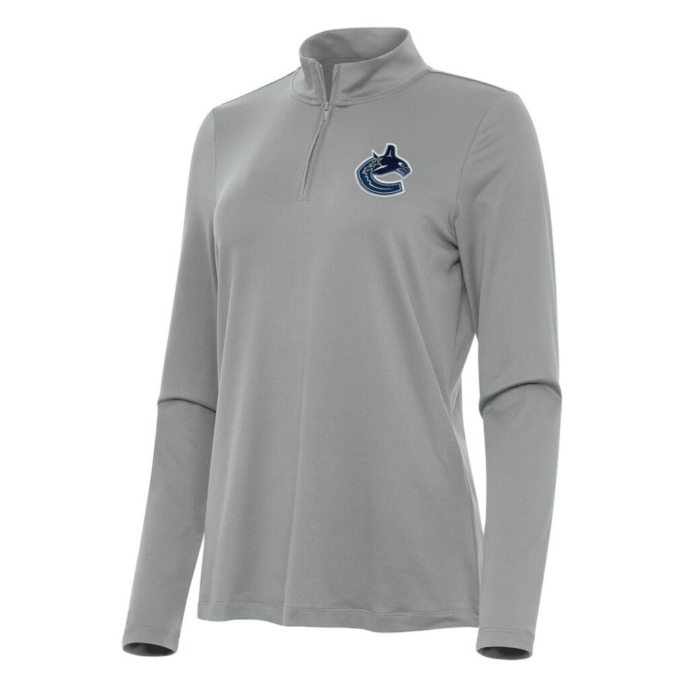 Vancouver Canucks Antigua Women's Reprocess Quarter-Zip Top - Gray | NHL Clearance