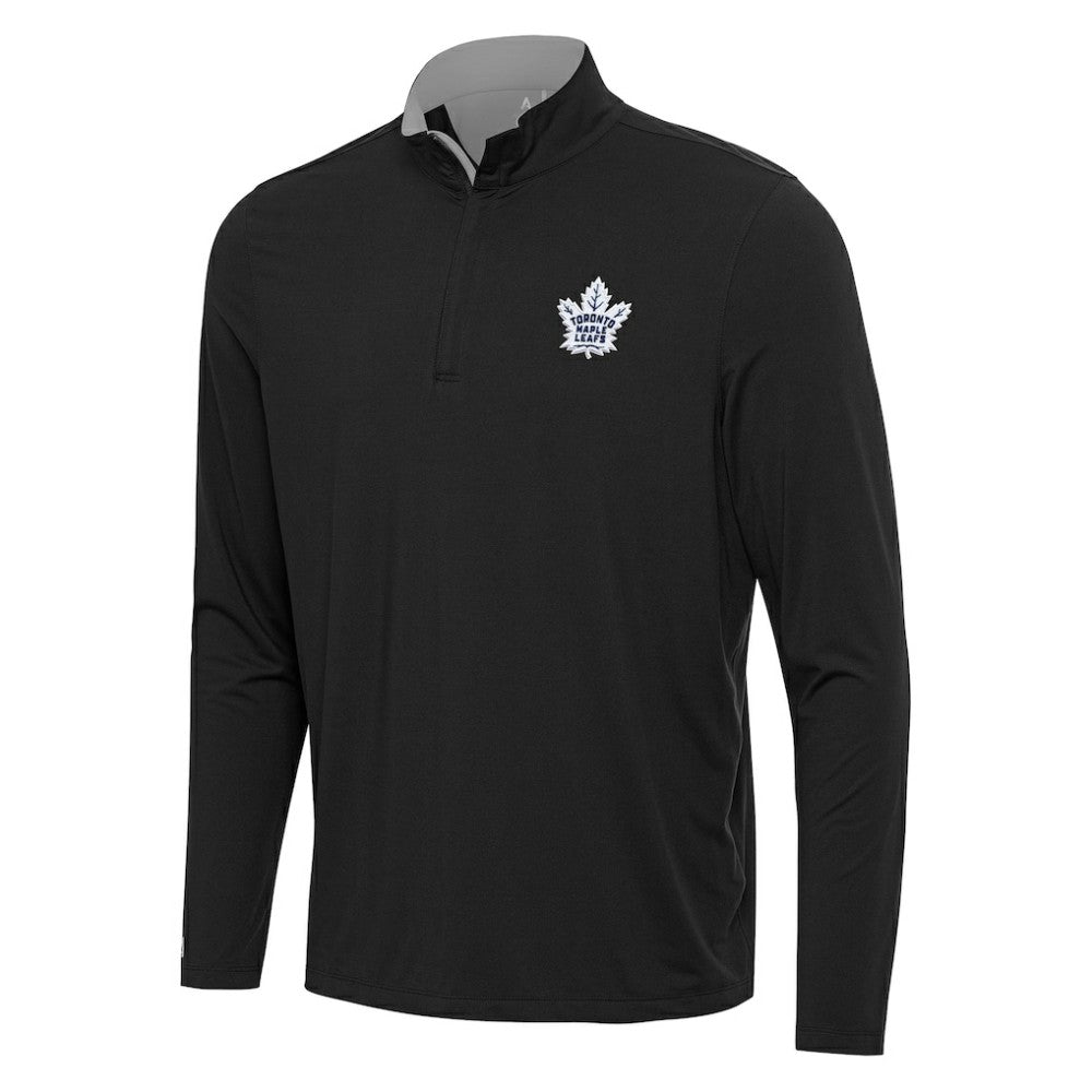 Toronto Maple Leafs Antigua Content Quarter-Zip Pullover Top - Black/Gray | NHL Lifestyle