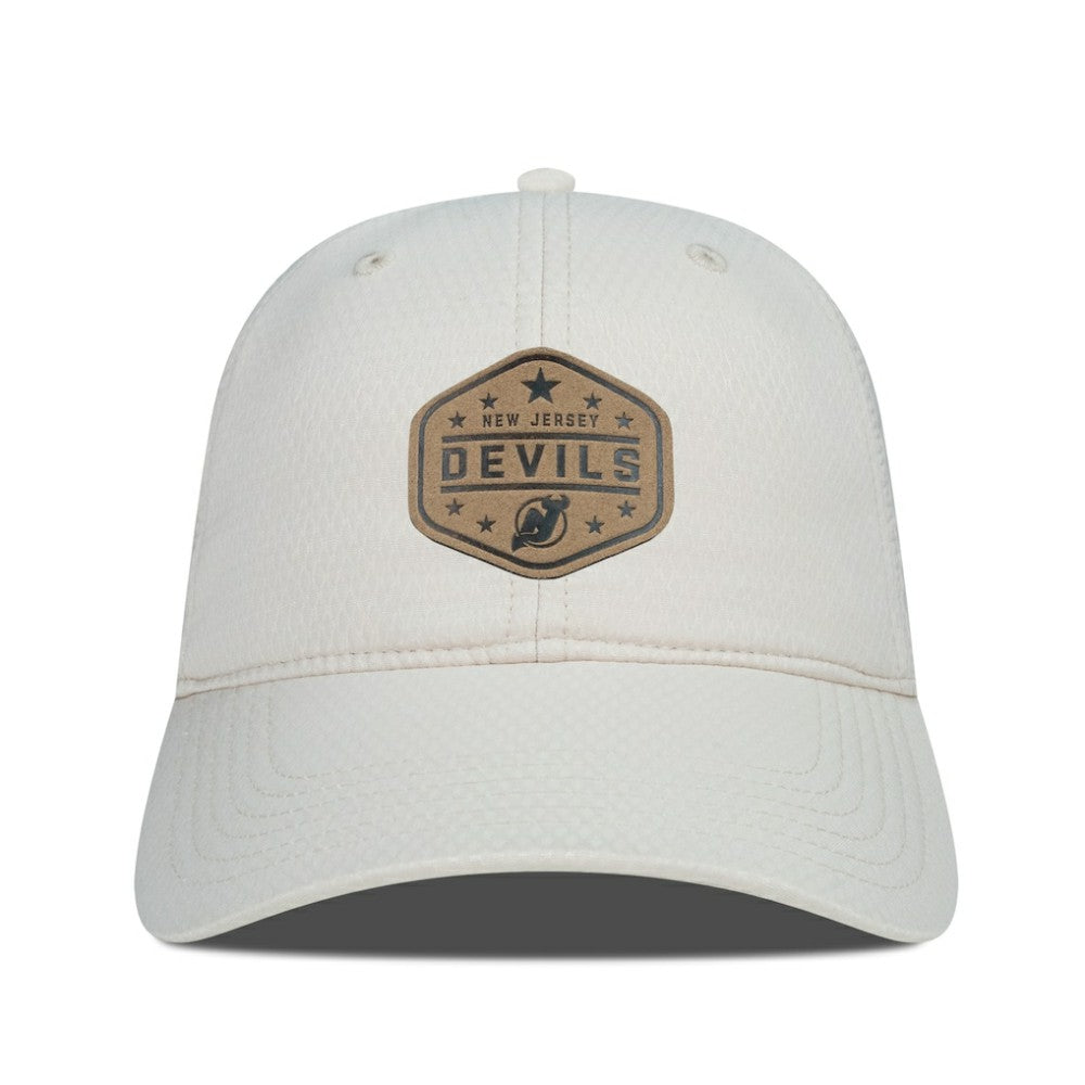New Jersey Devils Men's Levelwear Faux Leather Patch Unstructured Adjustable Hat - Cream | NHL online