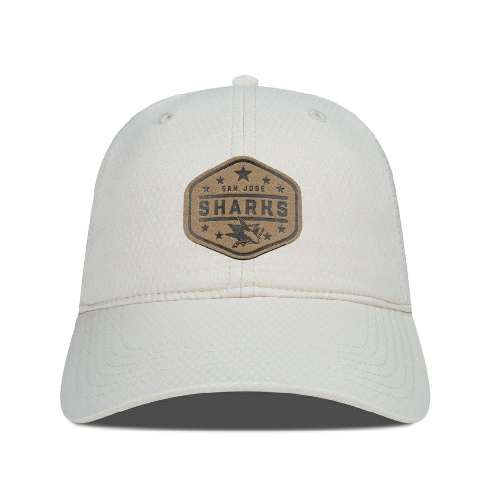 San Jose Sharks Men's Levelwear Faux Leather Patch Unstructured Adjustable Hat - Cream | NHL online