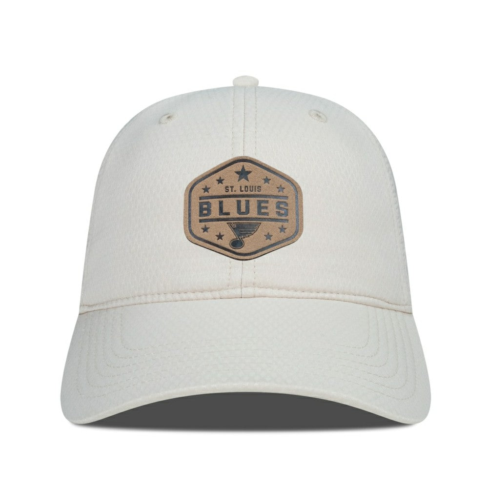 St. Louis Blues Men's Levelwear Faux Leather Patch Unstructured Adjustable Hat - Cream | NHL Lifestyle