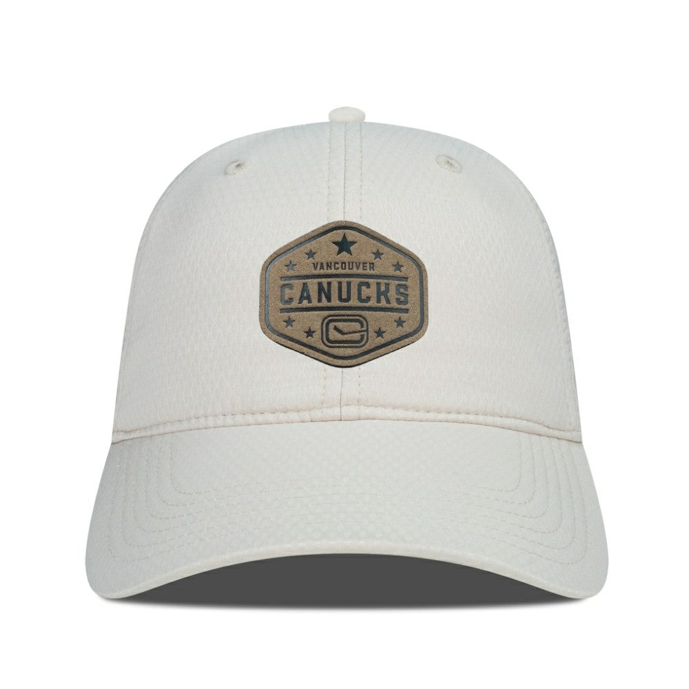 Vancouver Canucks Men's Levelwear Faux Leather Patch Unstructured Adjustable Hat - Cream | NHL online