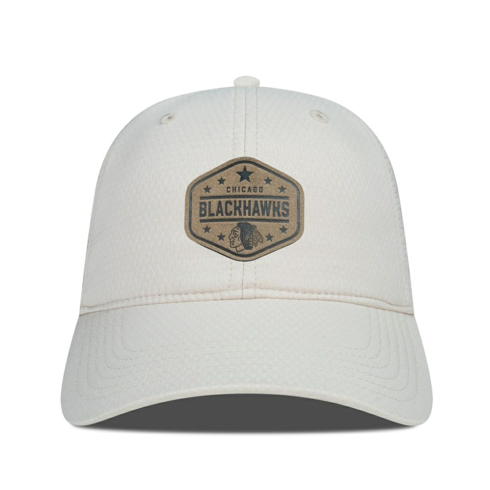 Chicago Blackhawks Men's Levelwear Faux Leather Patch Unstructured Adjustable Hat - Cream | NHL online