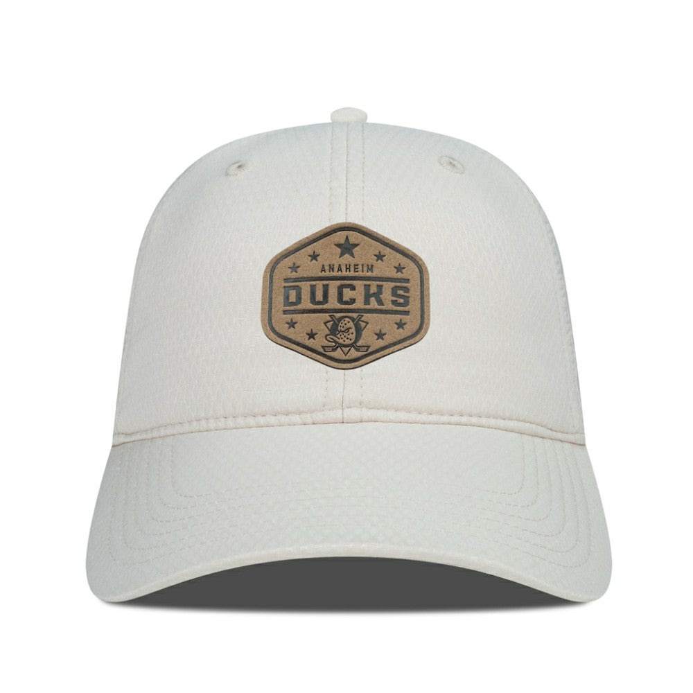Anaheim Ducks Men's Levelwear Faux Leather Patch Unstructured Adjustable Hat - Cream | NHL on sale