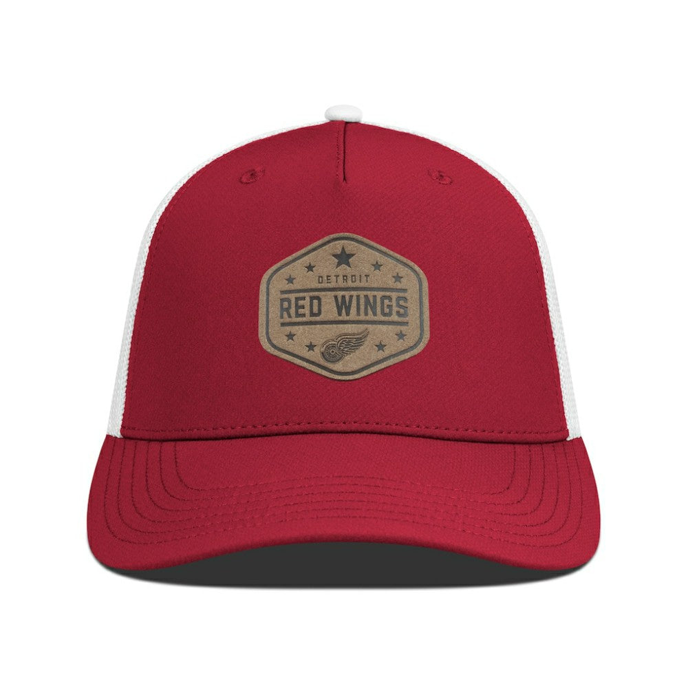 Detroit Red Wings Men's Levelwear Faux Leather Patch Structured Adjustable Hat - Red | NHL Lifestyle