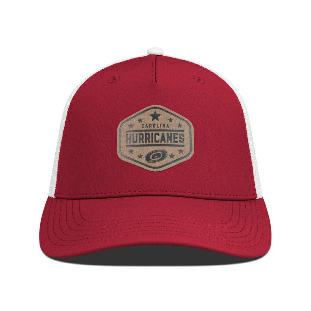 Carolina Hurricanes Men's Levelwear Faux Leather Patch Structured Adjustable Hat - Red | NHL on sale