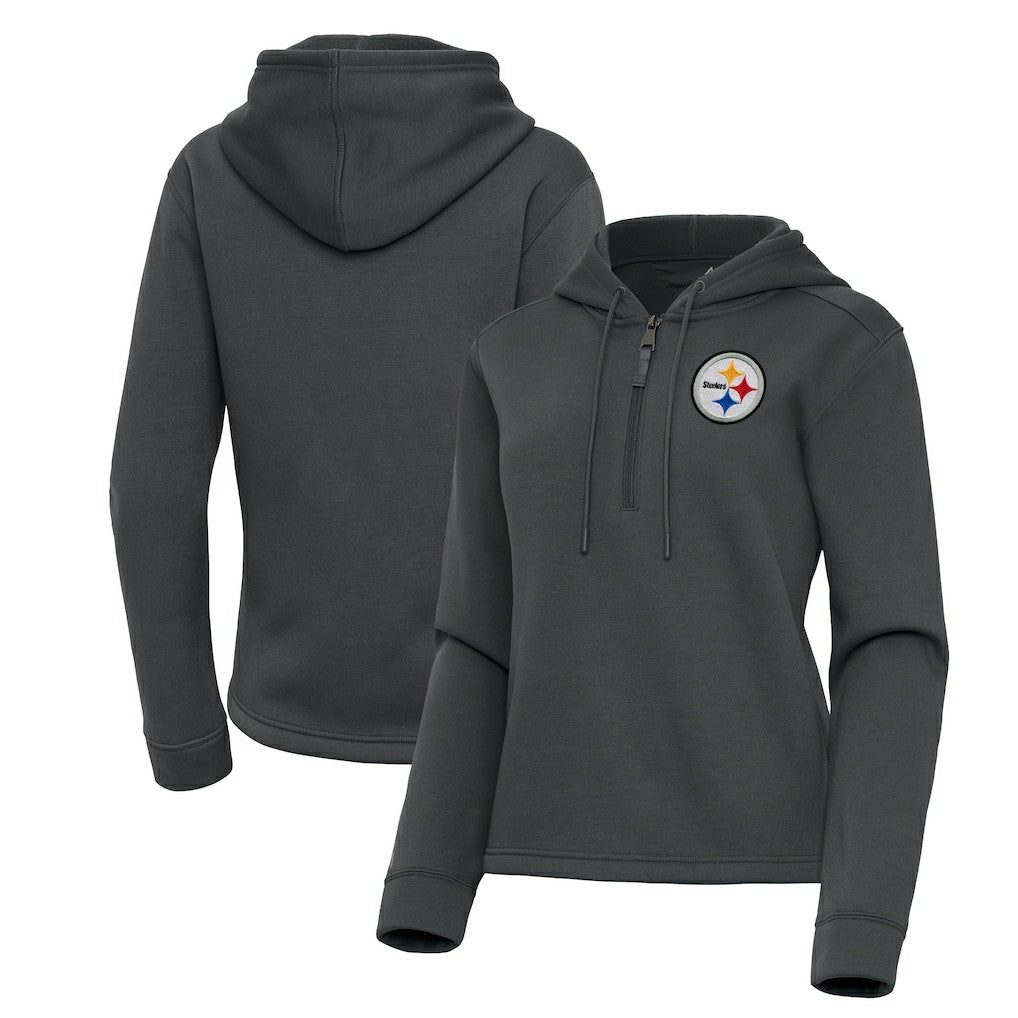 Pittsburgh Steelers Antigua Women's Contemporary Quarter-Zip Hoodie - Pewter - NFL