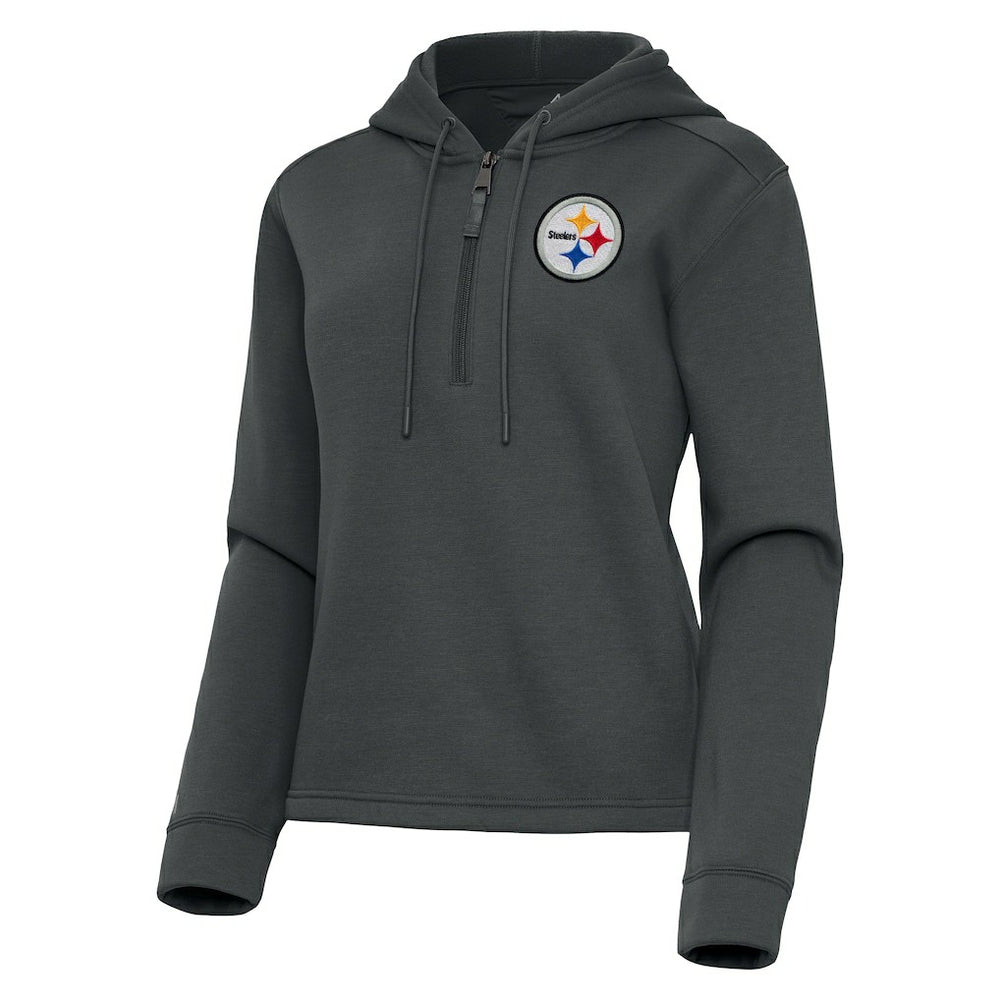 Pittsburgh Steelers Antigua Women's Contemporary Quarter-Zip Hoodie - Pewter - NFL
