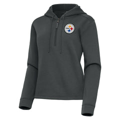Pittsburgh Steelers Antigua Women's Contemporary Quarter-Zip Hoodie - Pewter - NFL