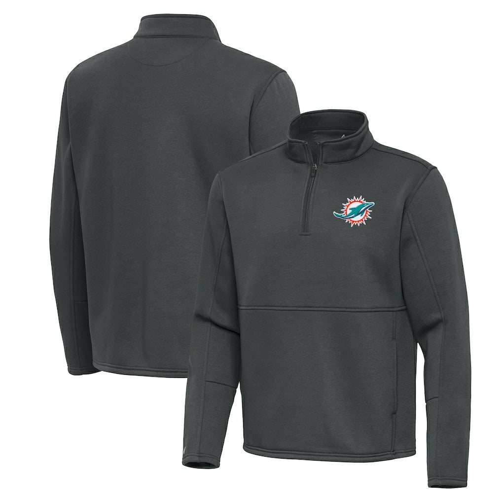 Miami Dolphins Antigua Twist Quarter-Zip Pullover Jacket - Pewter - NFL