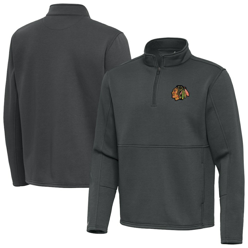 Chicago Blackhawks Antigua Twist Quarter-Zip Pullover Jacket - Pewter | NHL Clearance