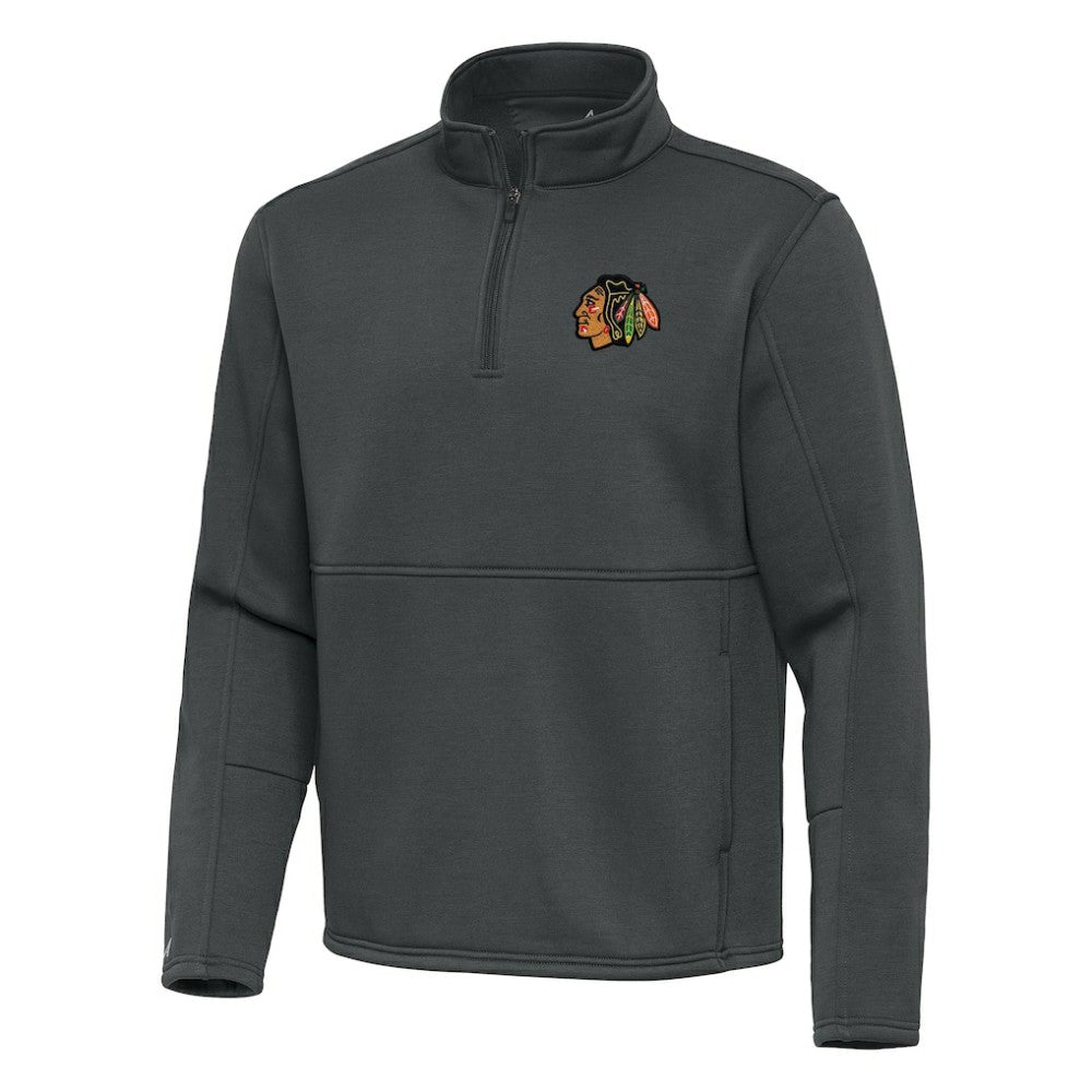 Chicago Blackhawks Antigua Twist Quarter-Zip Pullover Jacket - Pewter | NHL Clearance