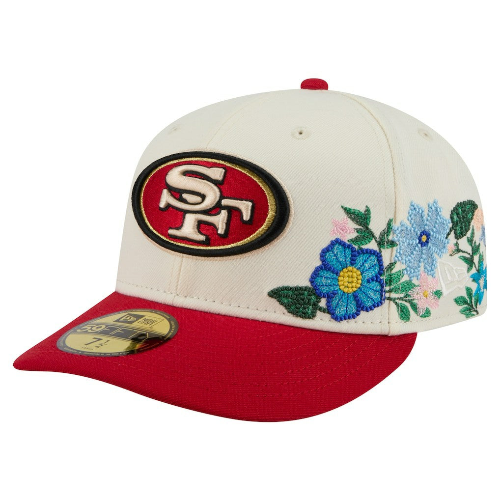 San Francisco 49ers New Era Tonal Floral 59FIFTY Fitted Hat - Cream/Scarlet - NFL