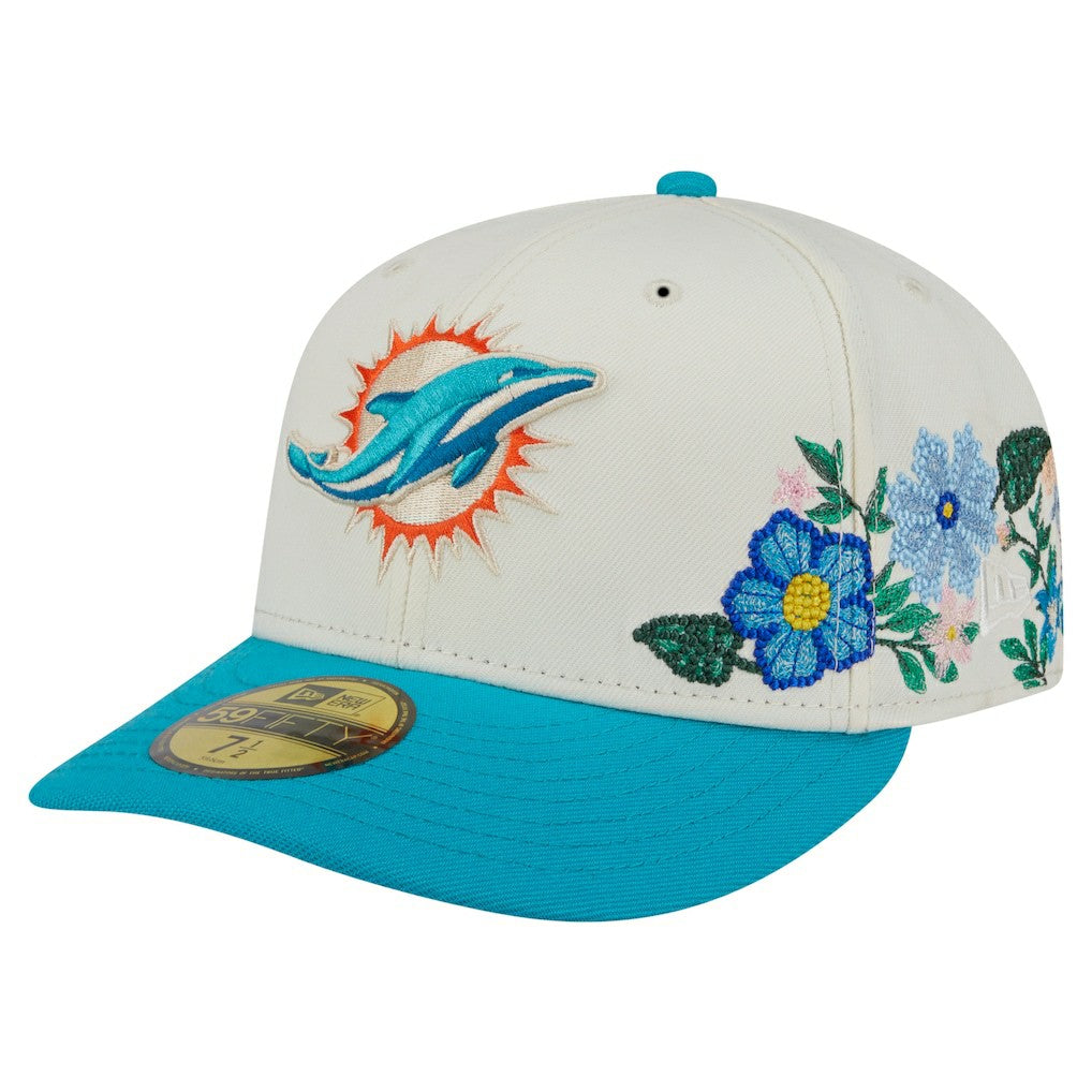 Miami Dolphins New Era Tonal Floral 59FIFTY Fitted Hat - Cream/Aqua - NFL