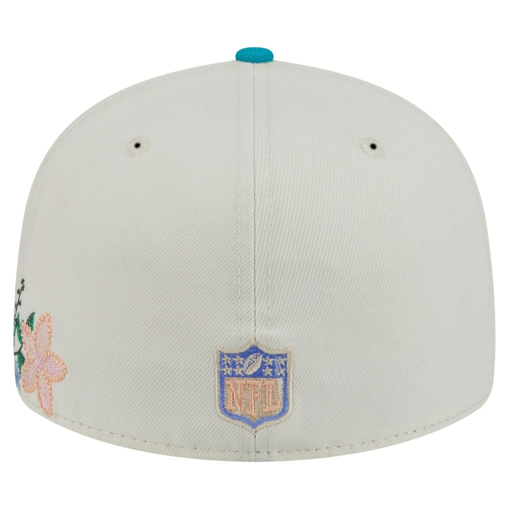 Miami Dolphins New Era Tonal Floral 59FIFTY Fitted Hat - Cream/Aqua - NFL