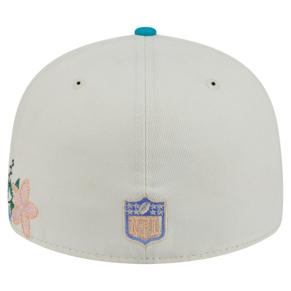 Miami Dolphins New Era Tonal Floral 59FIFTY Fitted Hat - Cream/Aqua - NFL