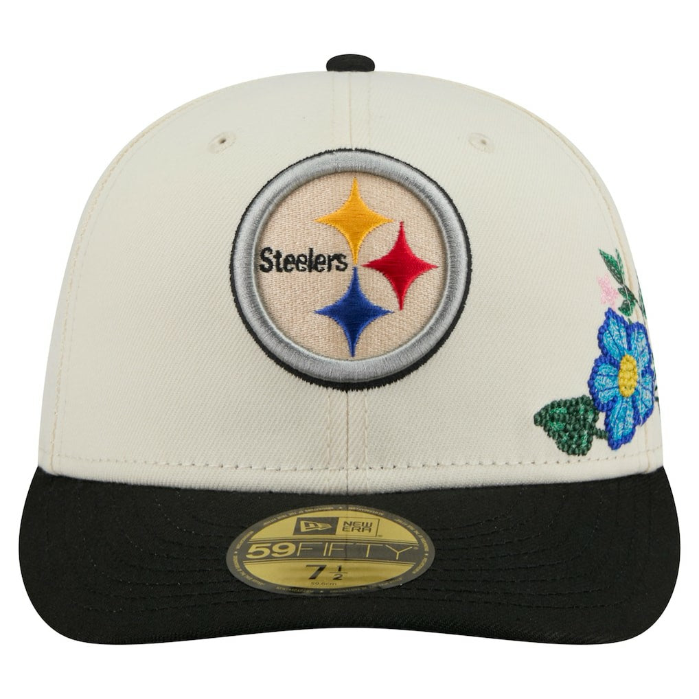 Pittsburgh Steelers New Era Tonal Floral 59FIFTY Fitted Hat - Cream/Black - NFL