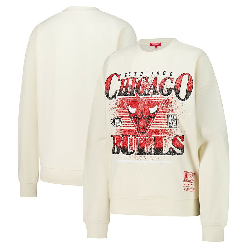 Mitchell & Ness Chicago Bulls Women's Oversprayed Pullover Sweatshirt Cream