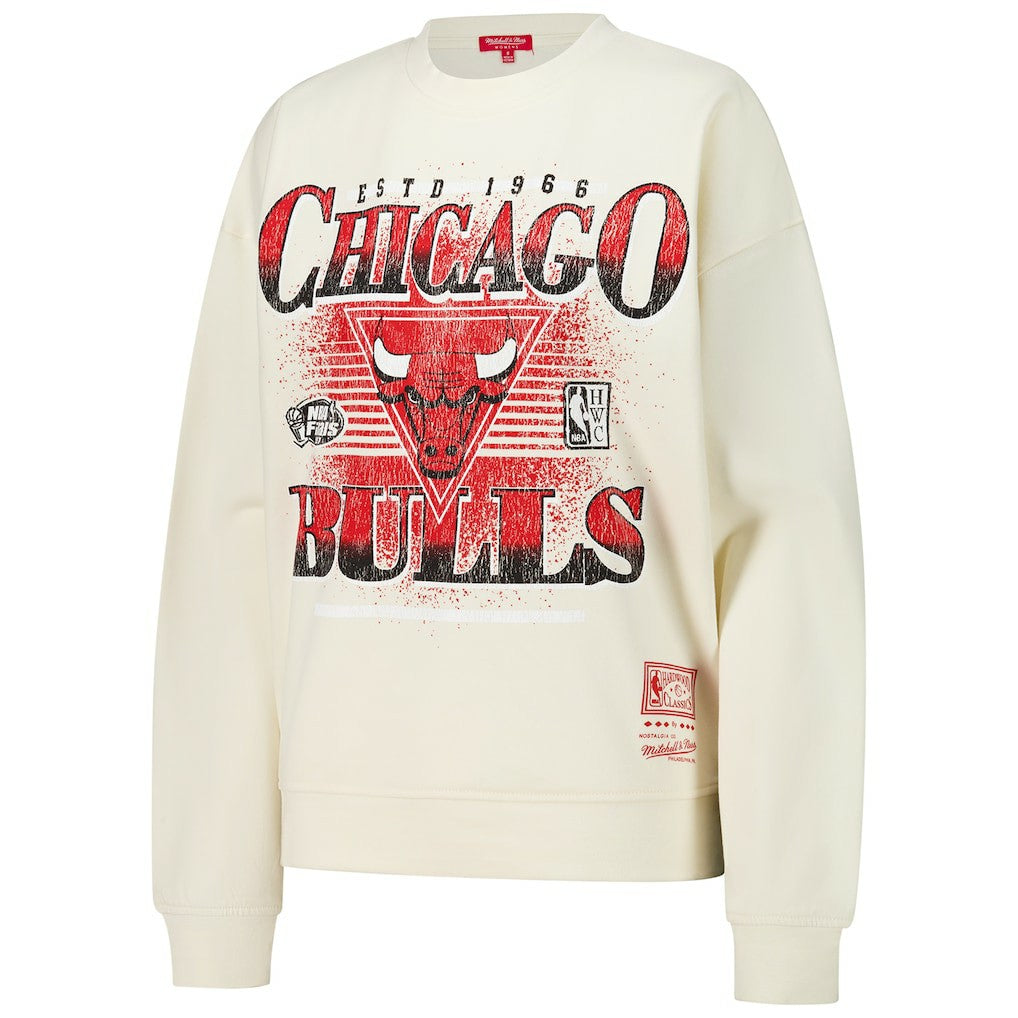 Mitchell & Ness Chicago Bulls Women's Oversprayed Pullover Sweatshirt Cream