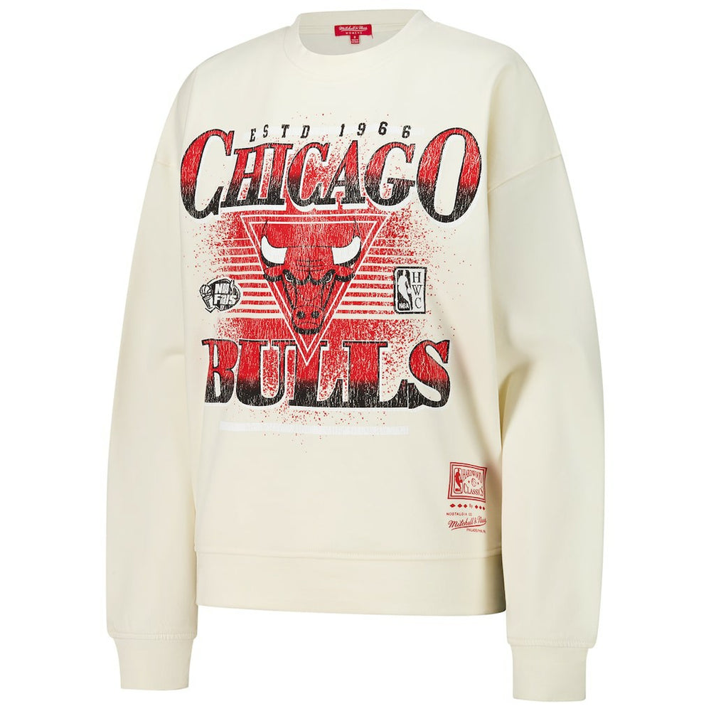 Mitchell & Ness Chicago Bulls Women's Oversprayed Pullover Sweatshirt Cream