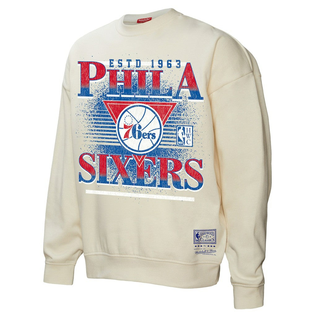 Mitchell & Ness Philadelphia 76ers Women's Oversprayed Pullover Sweatshirt Cream