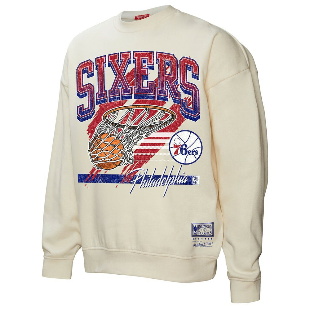 Mitchell & Ness Philadelphia 76ers Women's Brush Bucket Pullover Sweatshirt Cream