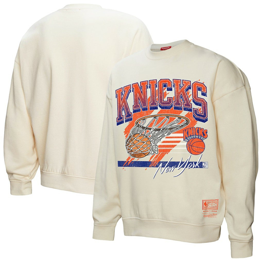 Mitchell & Ness New York Knicks Women's Brush Bucket Pullover Sweatshirt Cream