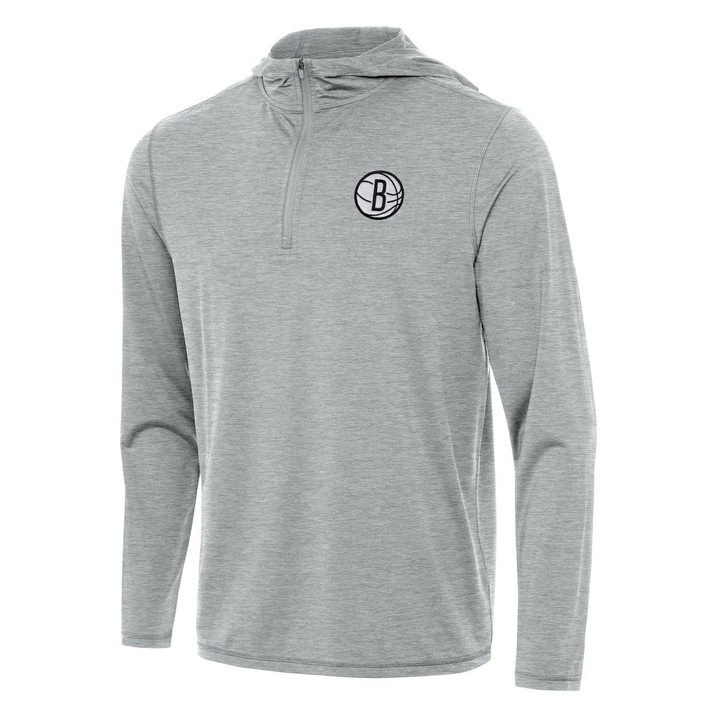 Brooklyn Nets Antigua Tidy Quarter-Zip Hoodie Heather Gray