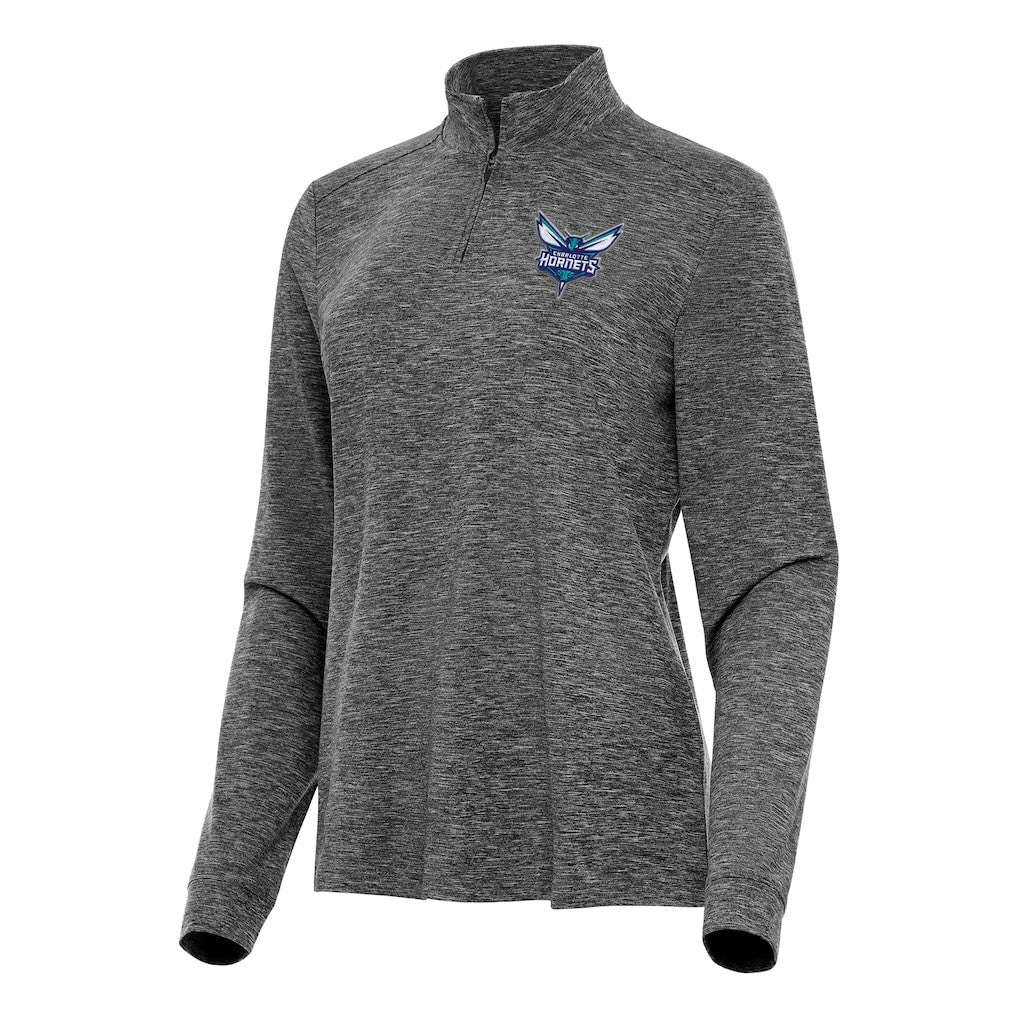 Charlotte Hornets Antigua Women's Mentor Quarter-Zip Mock Long Sleeve Top Heather Black