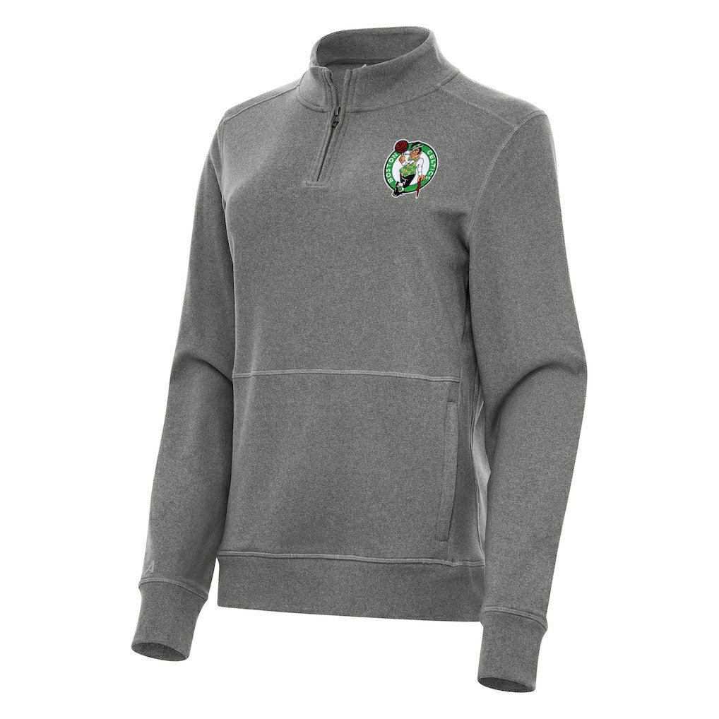 Boston Celtics Antigua Women's Crush Quarter-Zip Fleece Sweatshirt Heather Black