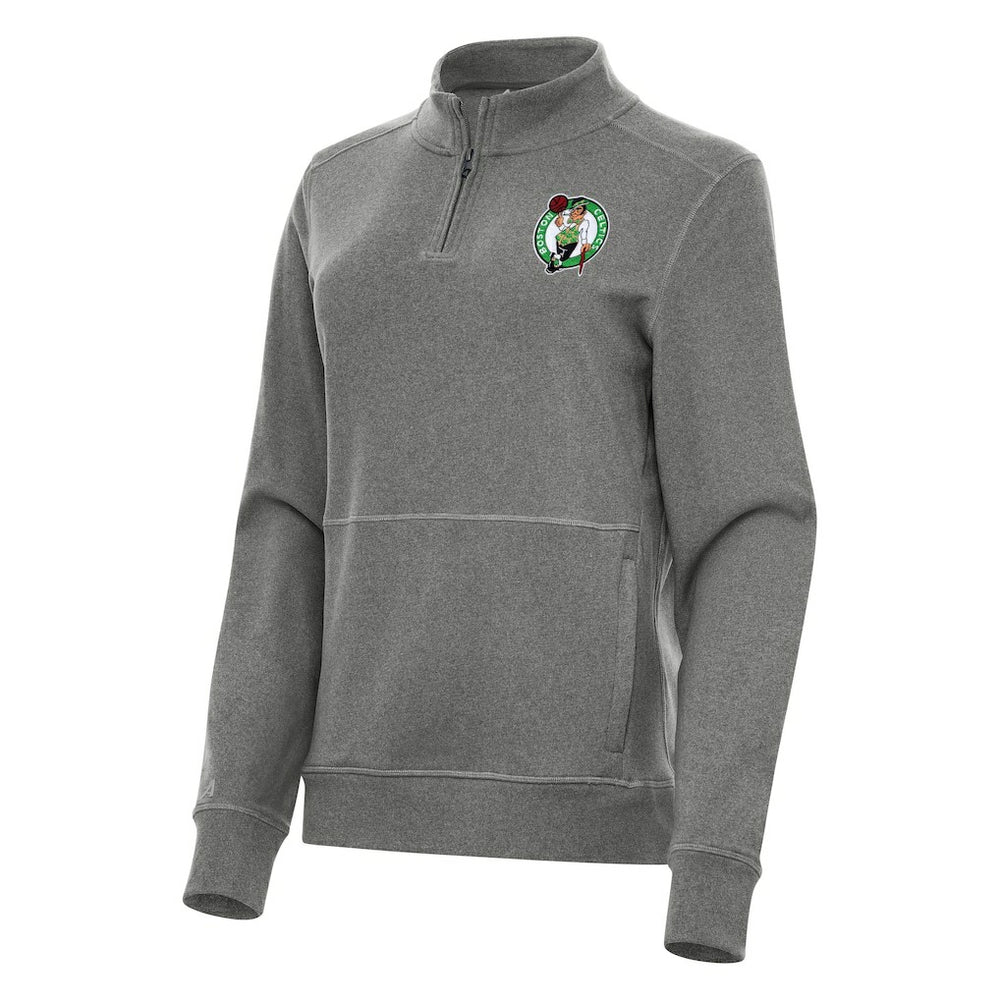 Boston Celtics Antigua Women's Crush Quarter-Zip Fleece Sweatshirt Heather Black