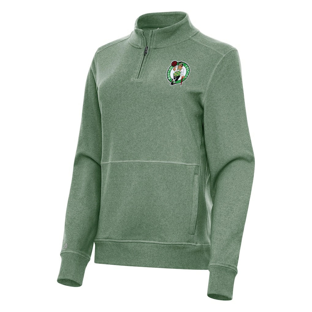 Boston Celtics Antigua Women's Crush Quarter-Zip Fleece Sweatshirt Hunter Green