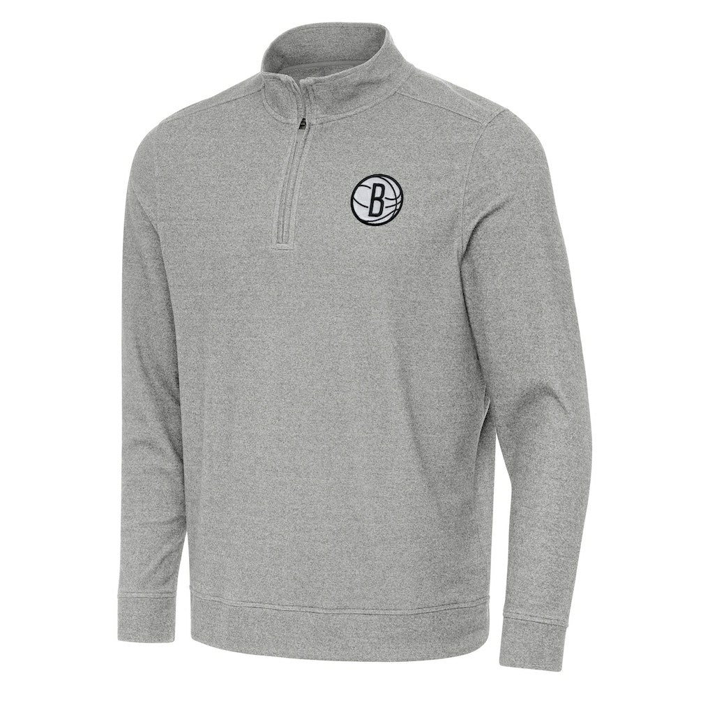 Brooklyn Nets Antigua Subtle Quarter-Zip Sweatshirt Heather Gray