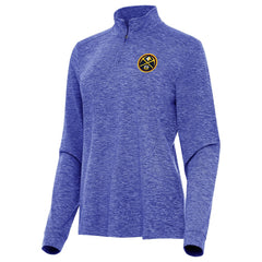 Denver Nuggets Antigua Women's Mentor Quarter-Zip Mock Long Sleeve Top Heather Royal