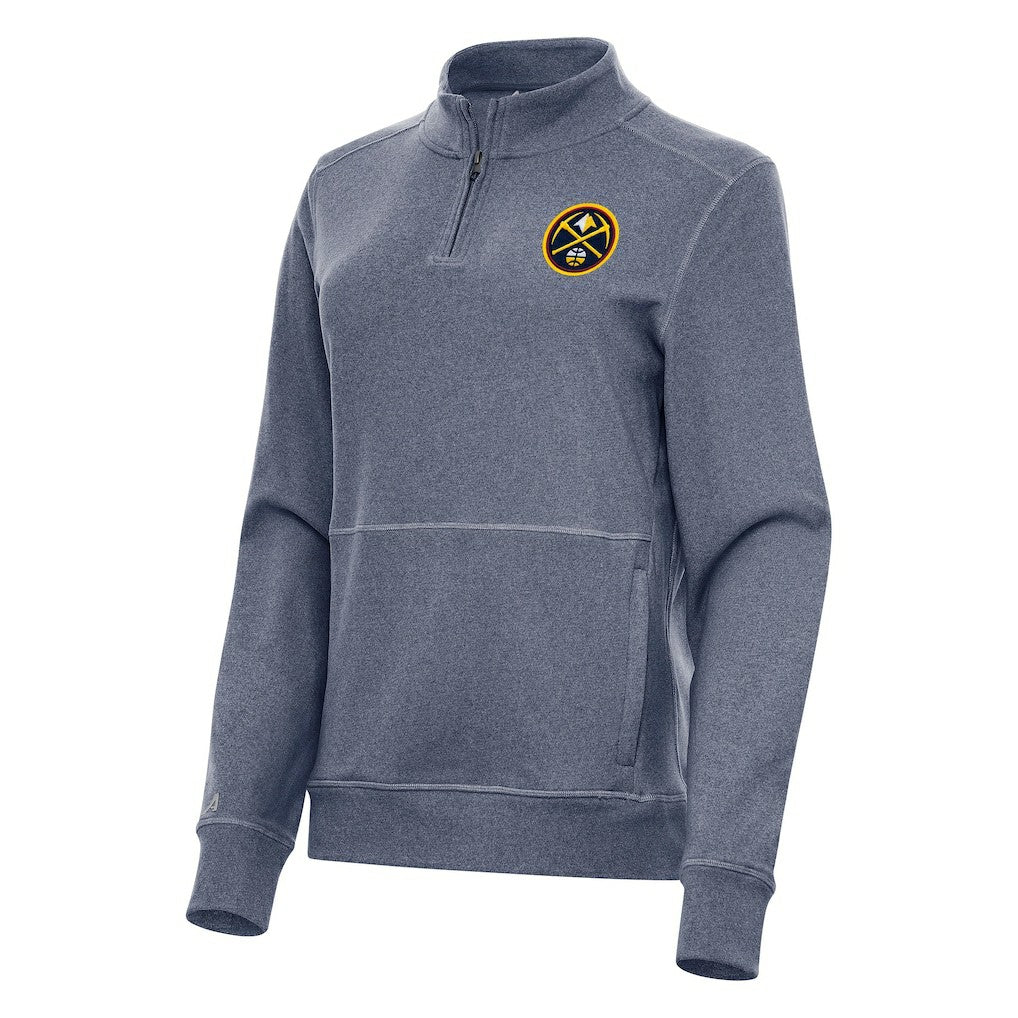 Denver Nuggets Antigua Women's Crush Quarter-Zip Fleece Sweatshirt Heather Navy