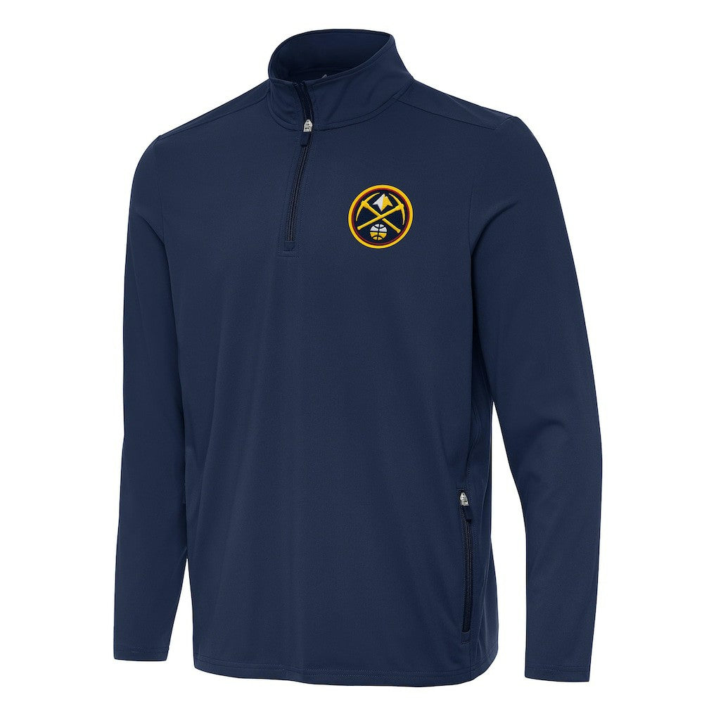 Denver Nuggets Antigua Perilous Quarter-Zip Sweatshirt Navy