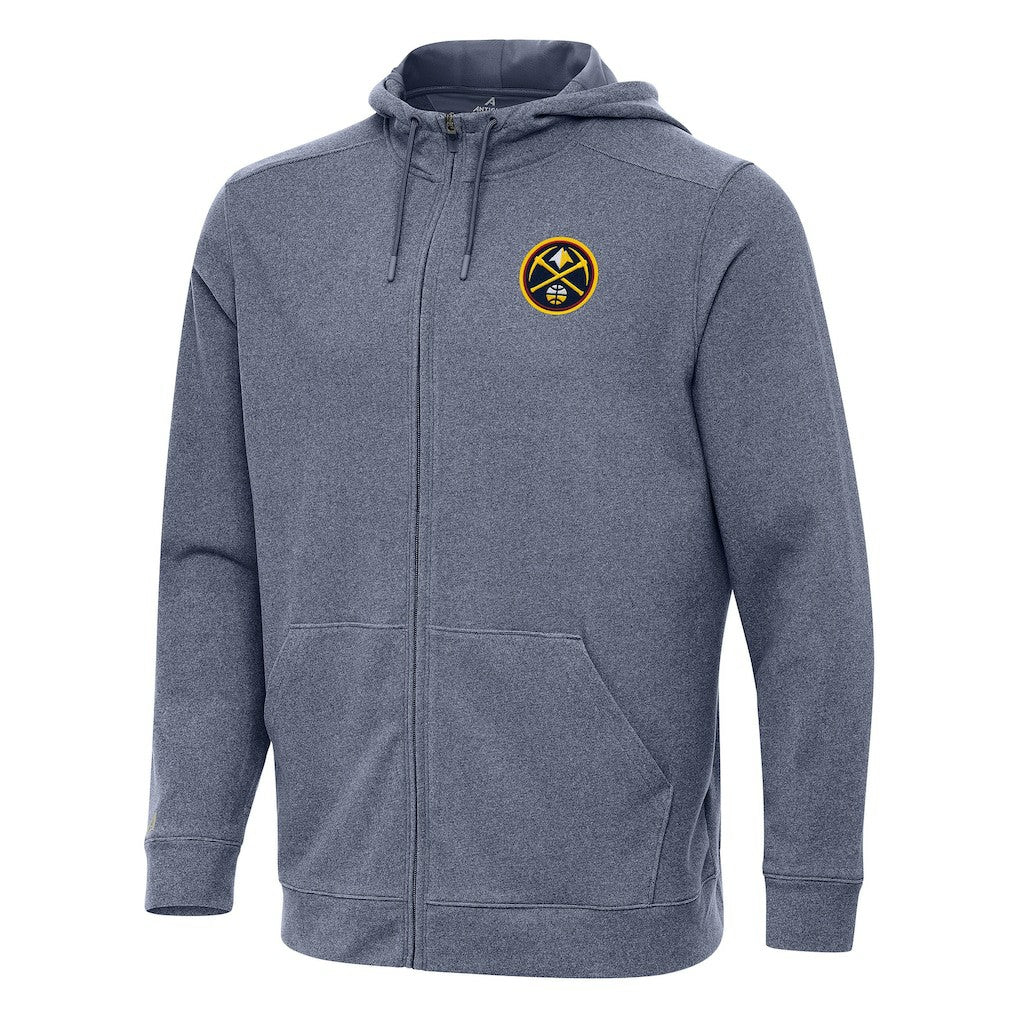 Denver Nuggets Antigua Effortless Full-Zip Hoodie Jacket Heather Navy