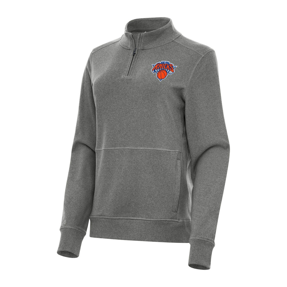 New York Knicks Antigua Women's Crush Quarter-Zip Fleece Sweatshirt Heather Black