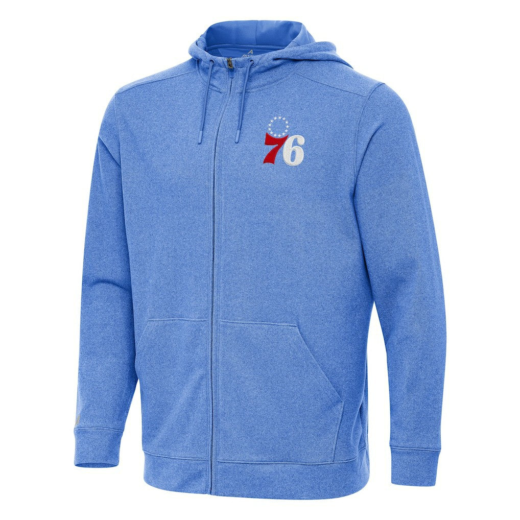 Philadelphia 76ers Antigua Effortless Full-Zip Hoodie Jacket Heather Royal