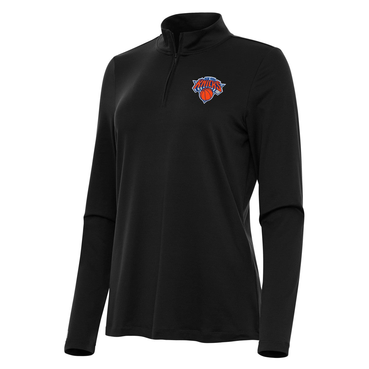 New York Knicks Antigua Women's Reprocess Quarter-Zip Top Black