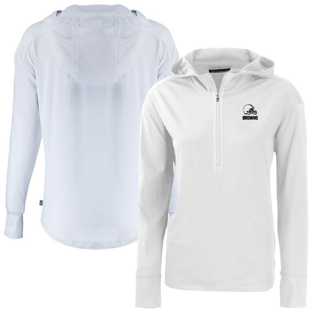 Cleveland Browns Cutter & Buck Women's Daybreak Eco Recycled Half-Zip Hoodie - White - NFL