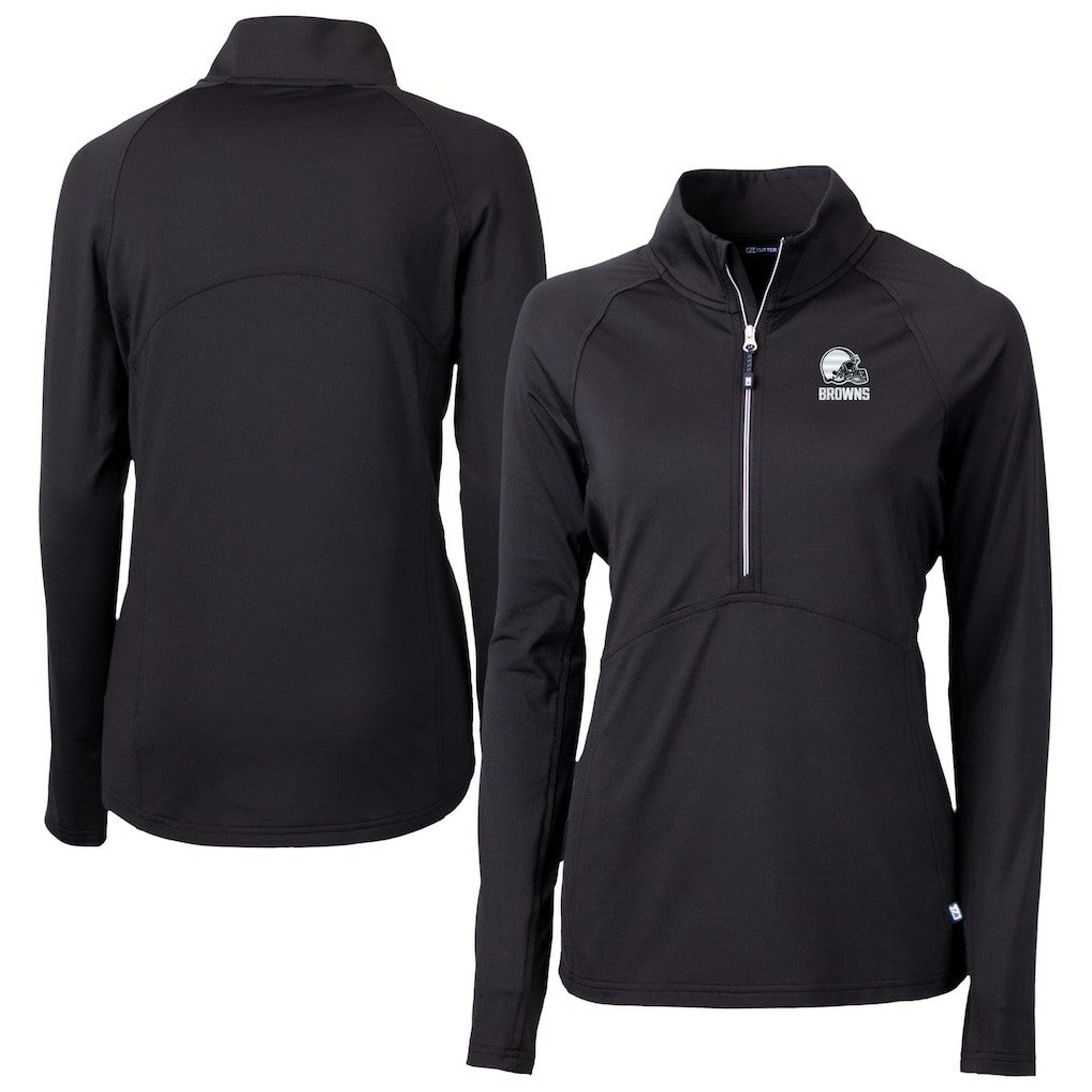 Cleveland Browns Cutter & Buck Women's Adapt Eco Knit Stretch Recycled Half-Zip Pullover Top - Black - NFL