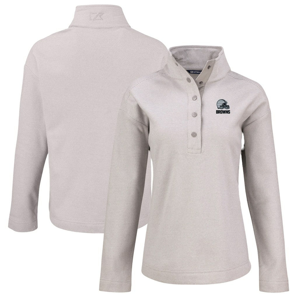 Cleveland Browns Cutter & Buck Women's Hunts Point Eco Textured Fleece Recycled Quarter-Snap Pullover - Gray - NFL